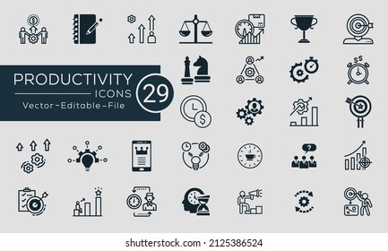 Set of Productivity concept icons design. Contains such icons performance, goal, process, time management and more, can be used for web and apps. Vector 