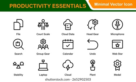 Conjunto de ícones de gerenciamento de tempo e produtividade. Cursos de linha editáveis: eficiência, velocímetro, cronograma, lembretes, fluxo de trabalho do projeto, crescimento da empresa.