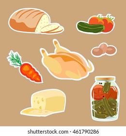 Set of products. Cheese, bread, chicken, vegetables