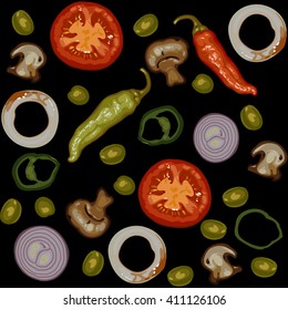 set of products for cooking freehand drawing