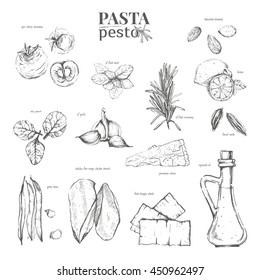 Set of products, herbs and spices. Hand drawn vector illustration