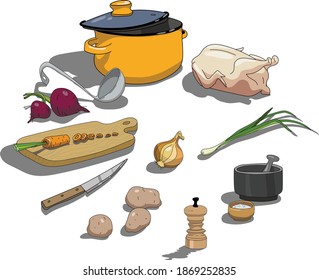 a set of products and items for soup