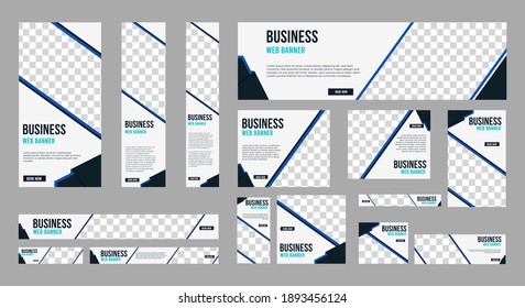 Set of profesional business banner with image space and standard size for website. ad banner template design.
