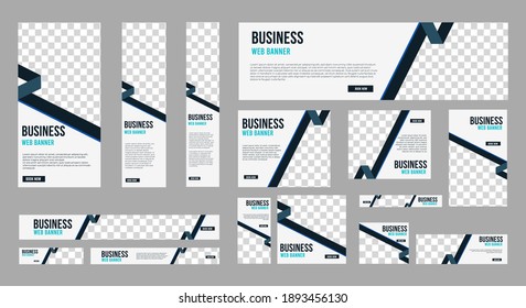 Set of profesional business banner with image space and standard size for website. ad banner template design.