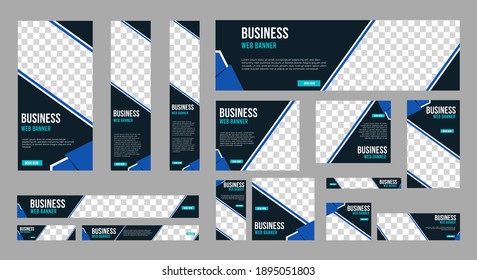 Set Of Profesional Business Banner With Image Space And Standard Size For Website. Ad Banner Template Design.