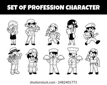 Set of profession character outline vector illustration