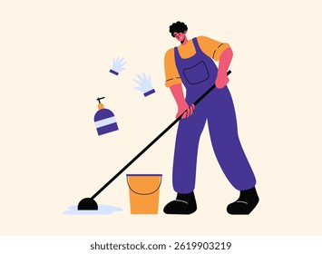 set of an Profession Cleaning Service Character Illustration