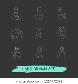 Set of profession icons line style symbols with vocalist, diver, firefighter and other icons for your web mobile app logo design.