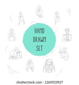 Set of profession icons line style symbols with hair stylist, judgment, captain and other icons for your web mobile app logo design.