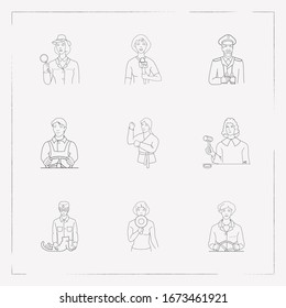 Set of profession icons line style symbols with karate, investigator, veterinarian and other icons for your web mobile app logo design.