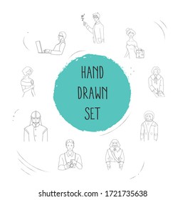 Set of profession icons line style symbols with actor, fireman, magicians assistant and other icons for your web mobile app logo design.