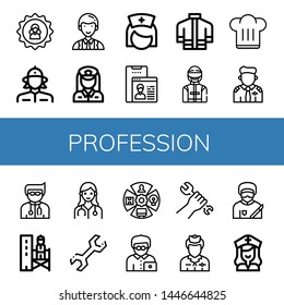 Set Of Profession Icons Such As User, Firewoman, Officer, Policewoman, Nurse, Firefighter Uniform, Driver, Chef Hat, Pilot, Doctor, Supervisor, Wrench, Role, Office Worker , Profession