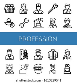 Set Of Profession Icons. Such As Users, Sun Hat, Policeman, Wrench, Nurse, User, Pilot, Doctor, Supervisor, Baker, Welding, Firefighter Uniform , Profession Icons