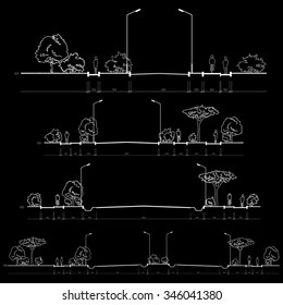 Set of professional architectural city road cross-sections, reamers