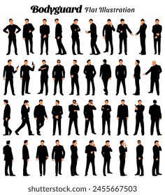 Set of professional bodyguard flat design vector illustrations