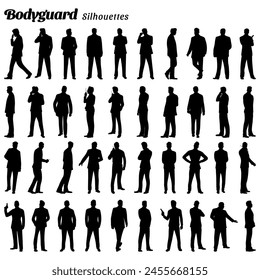 Set of professional bodyguard silhouette vector illustrations