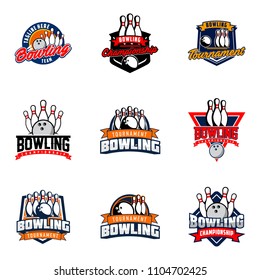 Set of professional bowling club badge logo design. Isolated sports association vector illustration collection