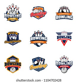 Set of professional bowling club badge logo design. Isolated sports association vector illustration collection