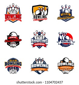 Set of professional bowling club badge logo design. Isolated sports association vector illustration collection