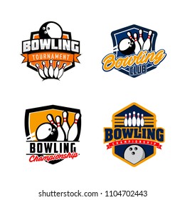 Set of professional bowling club badge logo design. Isolated sports association vector illustration collection