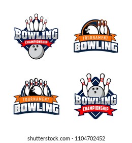 Set of professional bowling club badge logo design. Isolated sports association vector illustration collection