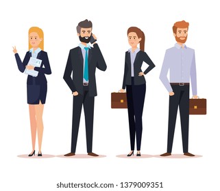 set professional businesspeople with documents and briefcase