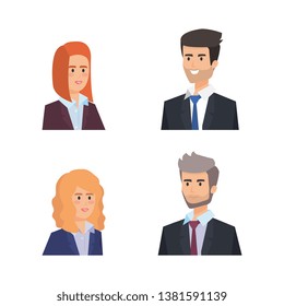 set professional businesswomen and businessmen with hairstyle