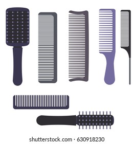 A set of professional combs and massage brushes for hair. Individual items for combing hair. Hairbrushes for home hairdressing salons and beauty salons.