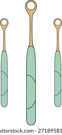 Un conjunto de extractores de comedones profesionales en verde menta y oro, perfectos para infografías de dermatología, marca de tratamiento del acné e iconos de servicio de salón de belleza.
