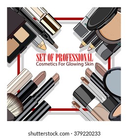 set of professional cosmetics for glowing skin