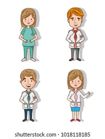 set professional doctors with stethoscope and uniform
