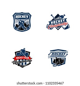Set of professional hockey badge logo design icon template. Sport team identity emblem vector illustration collection