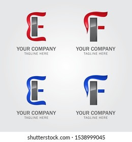 Set Professional letter E and F symbol design template elements. Uppercase style with red and blue color for simple identity. Can be used for logo, corporate identity style, pointer, application icon.