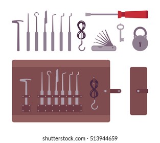 Set of professional lockpicks isolated against white background. Cartoon vector flat-style illustration