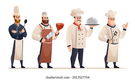 Set of professional male chef characters