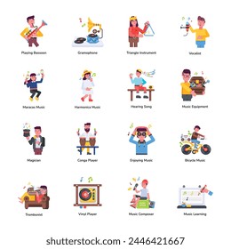 Set of Professional Musicians and Instruments Flat Icons

