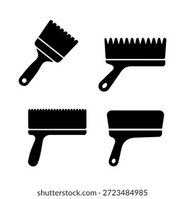 Set of Professional Paint Brushes and Spatula Scraper Tool Silhouettes for Renovation Design