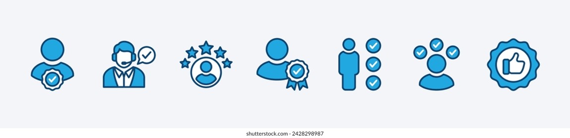 Set of professional service and support icon. Containing certify badge, multi-talented, skills, rating stars, and recommended person for management business. Vector illustration