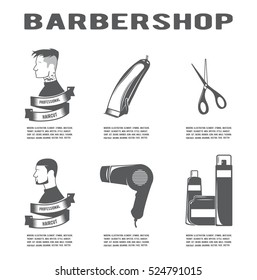 set for professional stylish haircut. Icons and logos for Hairdressers. Beauty Studio