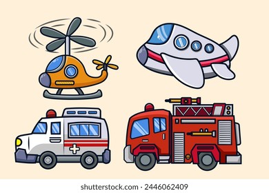 set of Professional transport Colorful vector illustration for children for educational book