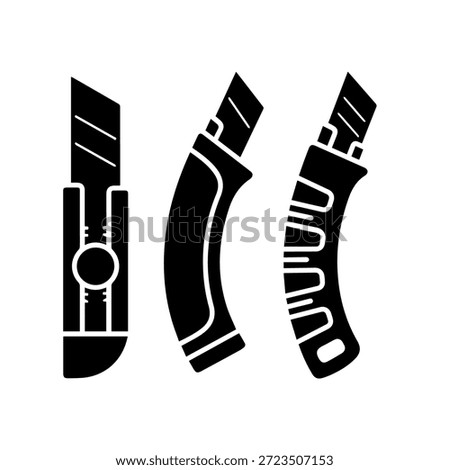 Set of Professional Utility Knife and Box Cutter Silhouettes for Warehouse and Craft Use
