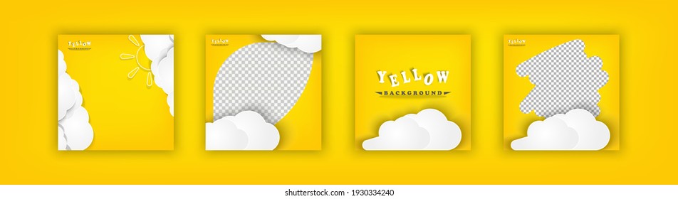 set of professional yellow realistic gradient background square vector with cloud papercut style fit for social media template,sale promotion, post business ,online shop,etc