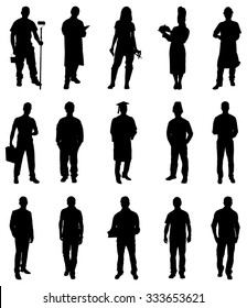Set Of Professionals People Silhouette Silhouettes. Vector Image