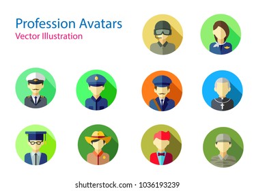 Set of Professions avatars icon . Set of Avatar Icon with long shadow on color round. vecor illustration on white background.