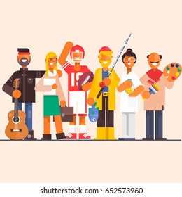 Set professions doctor,artist.fisherman,lawyer,guitarist,player. Flat vector illustration