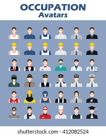 A set of professions people. Circle flat style icons. Occupation avatar. Business, medical, web, call center operator, workers. Vector illustration