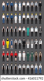 A set of professions people. Circle flat style icons. Occupation avatar. Business, medical, web, call center operator, workers. Vector illustration