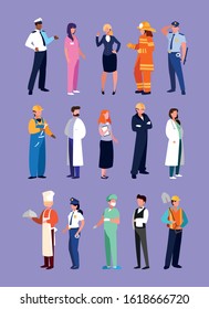 set of professions people with uniform of work vector illustration design