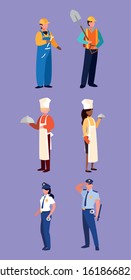 set of professions people with uniform of work vector illustration design