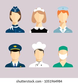 set of professions for women and men in vector